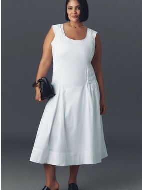 Anthropologie White Scoop-Neck Sleeveless Midi Dress